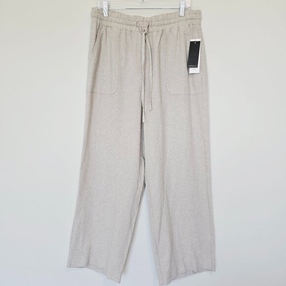 NWT Rafaella Linen Wide Leg Pants Size L Beige Resort Minimalist - Picture 1 of 7